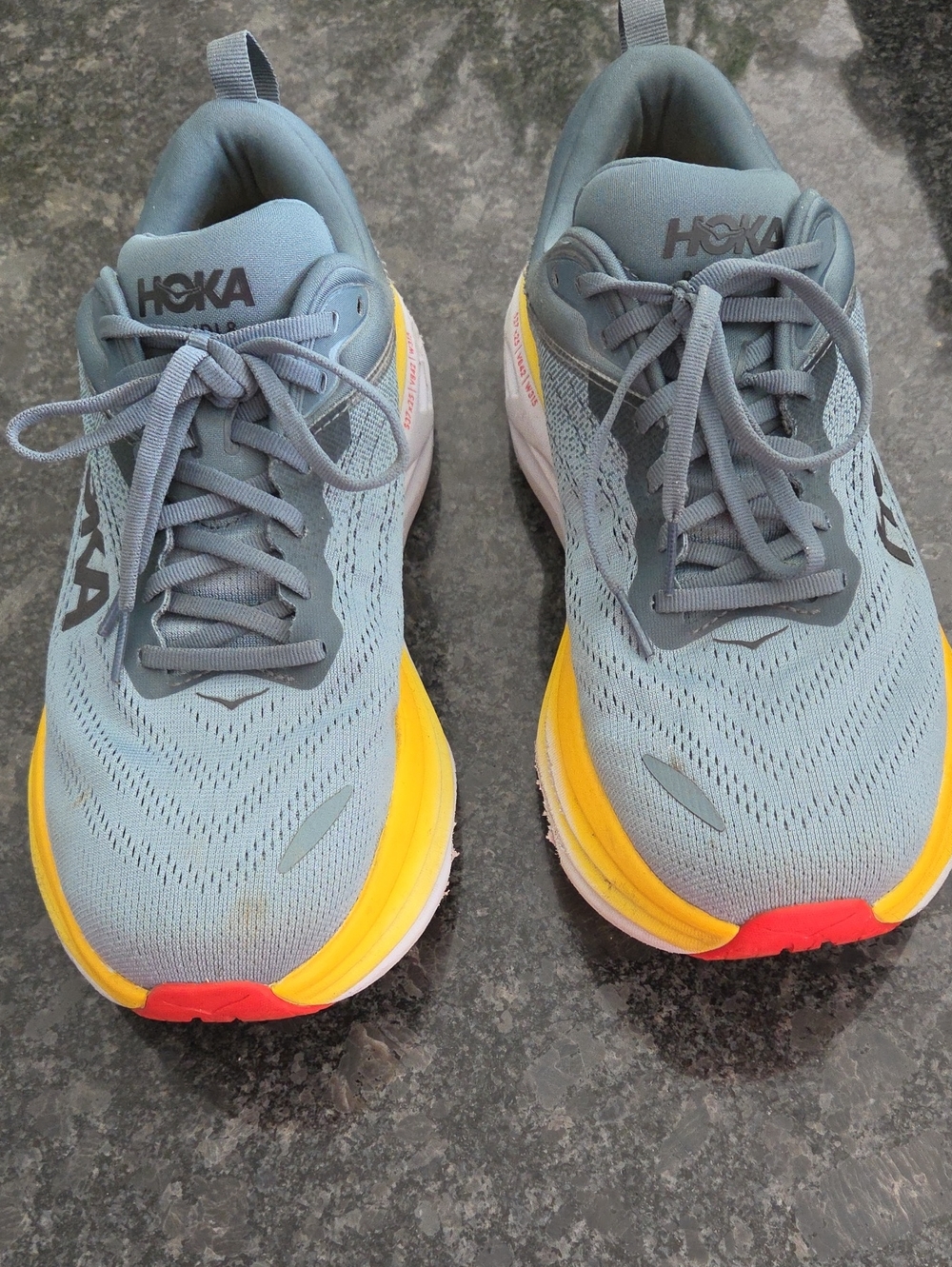 Hoka Men's Light Blue Running Shoes with Yellow and Orange Accents Size 9 Wide